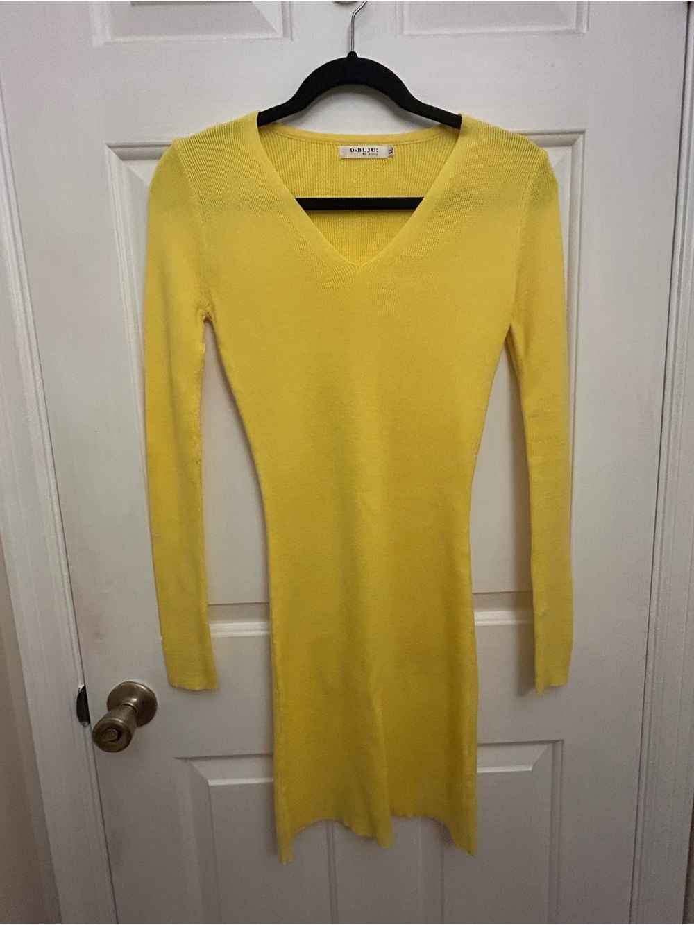 Doublju Bright Yellow V-Neck Long Sleeve Knit Dress